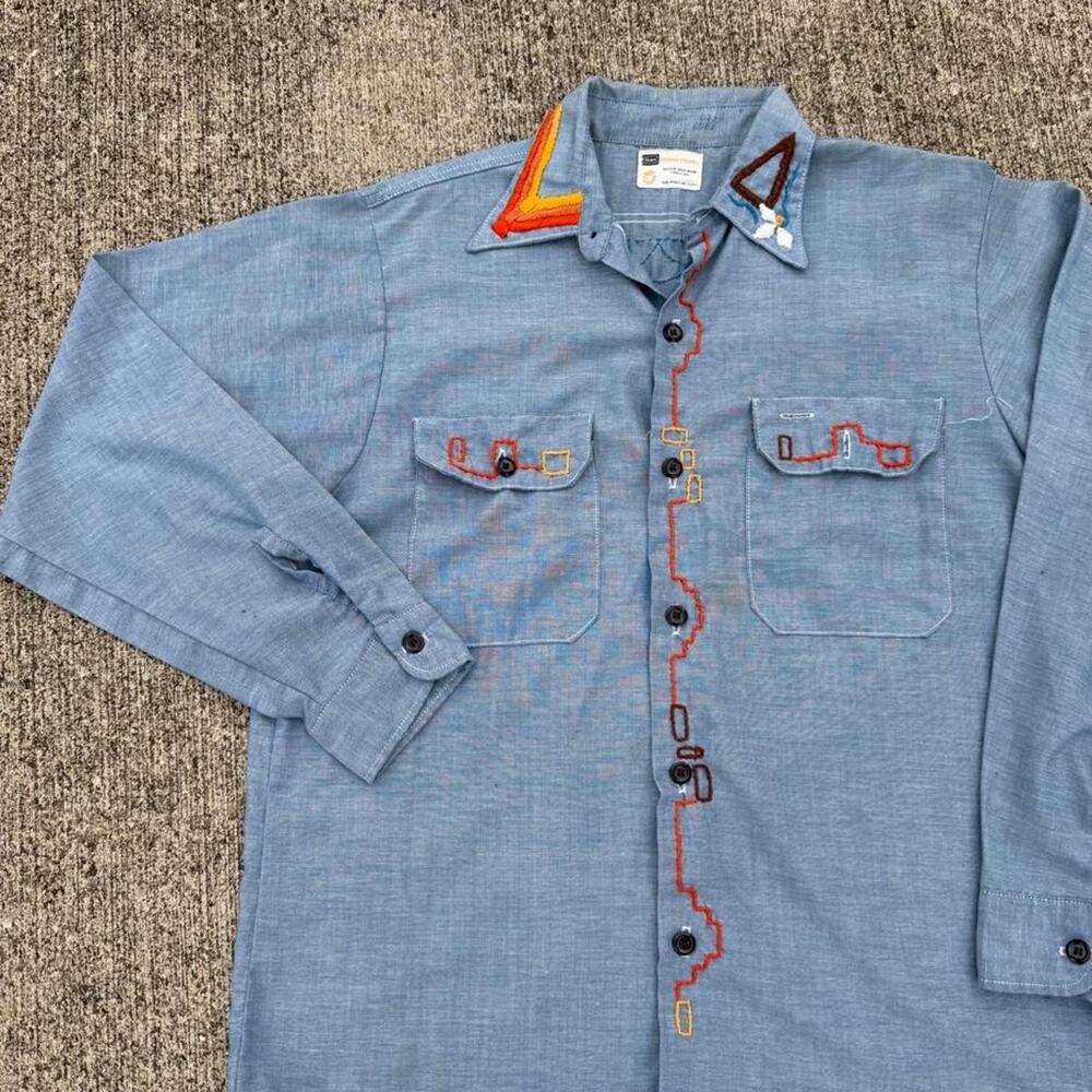 Vintage 70s Sears button down shirt embroidered